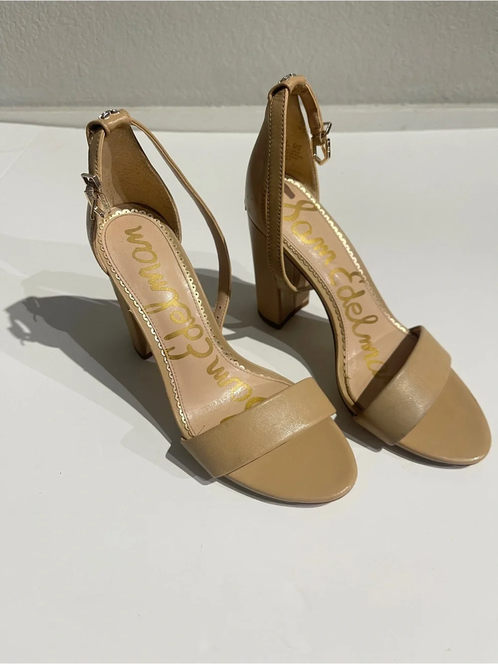 Sam Edelman Beige Tan Block Heel Sandals